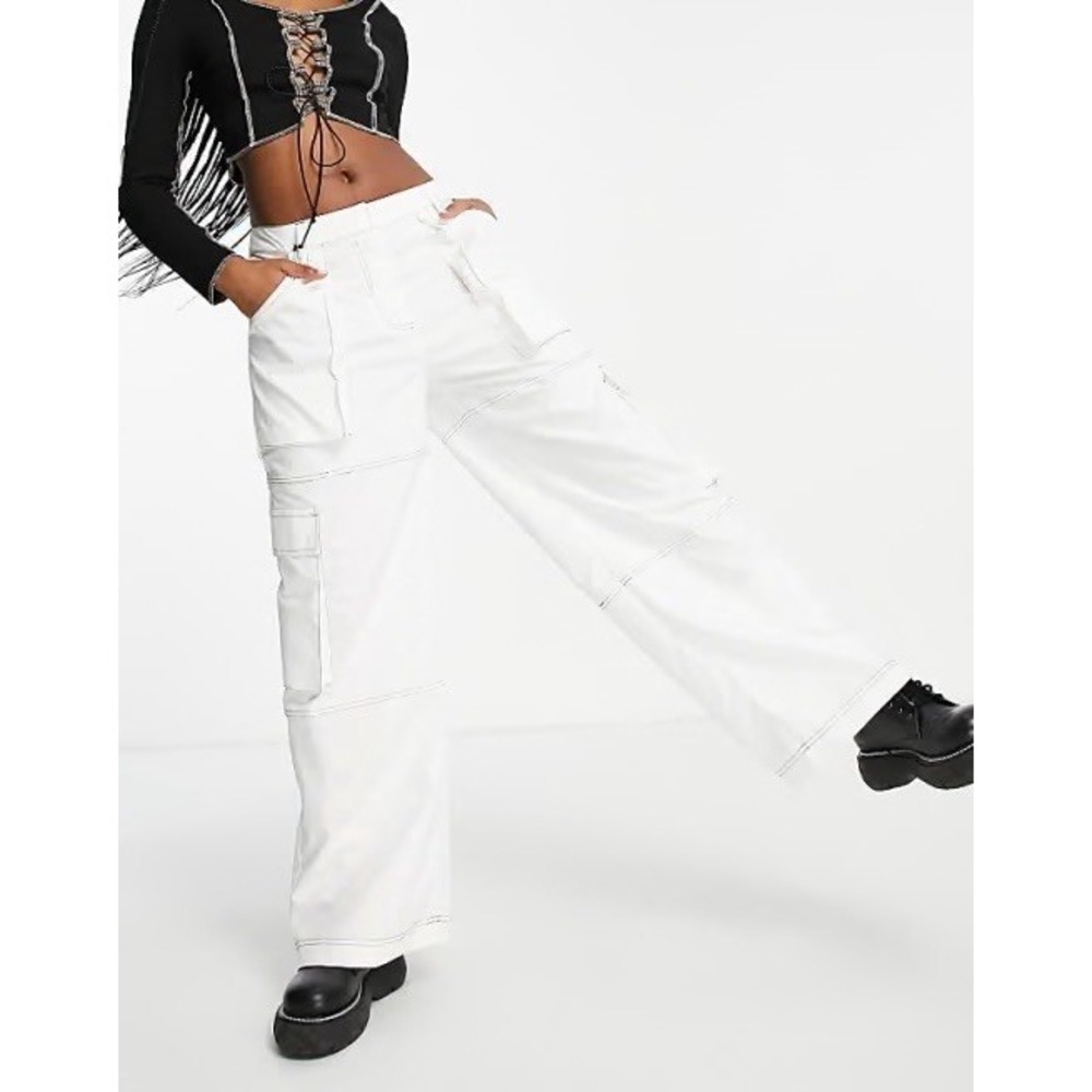 The Ragged Priest White Cargo Pants Wide Leg L